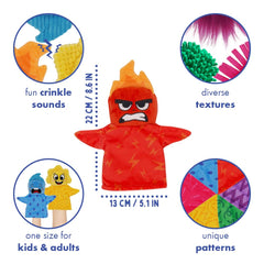 UrbanKiddy My Emotion Friends purple puppet with crinkle textures for sensory play.