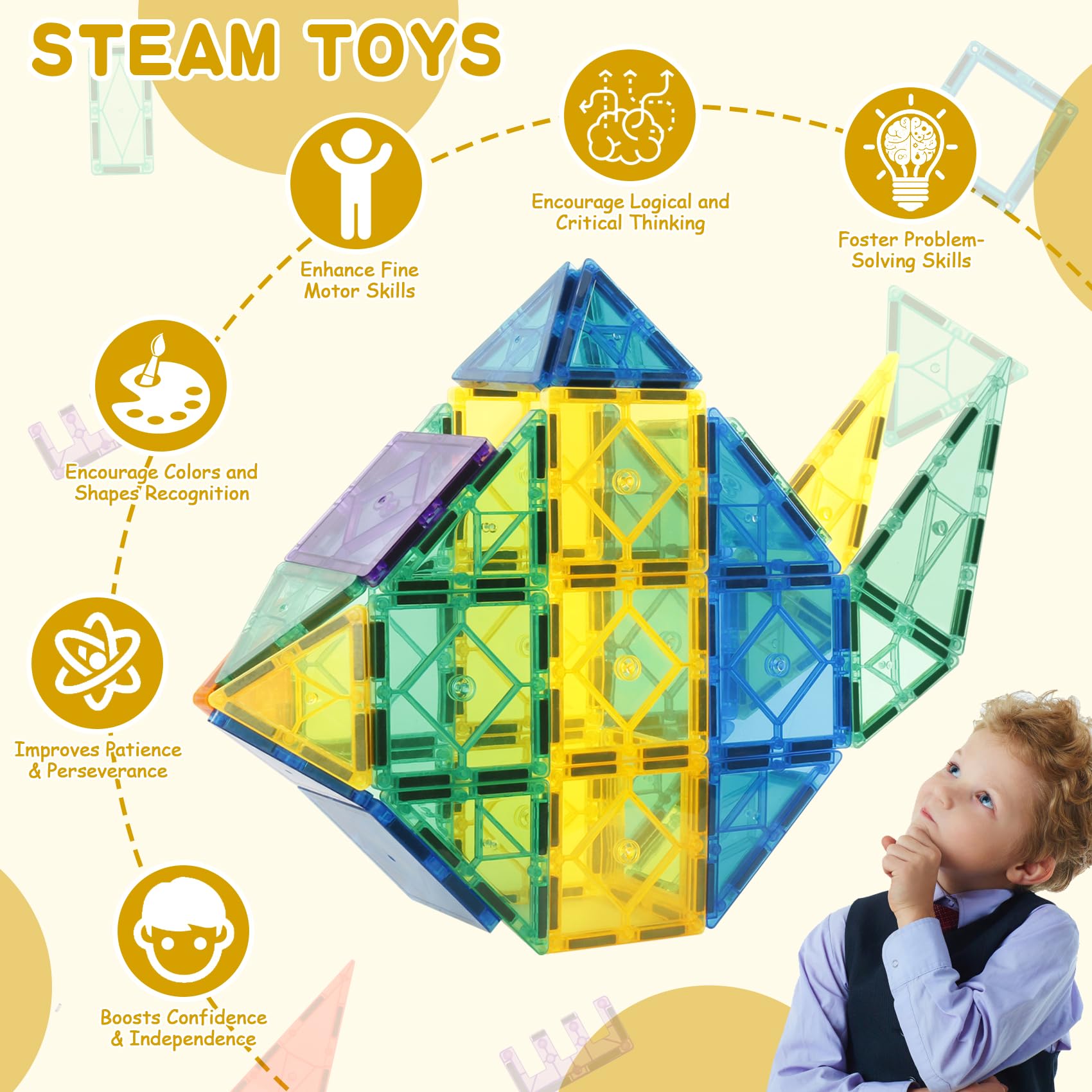 Urban Toys Magnetic Tiles 104pcs gift-ready packaging makes gifting easy.