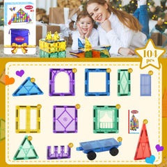 Urban Toys Magnetic Tiles 104pcs snap-click action enhances fine motor control.