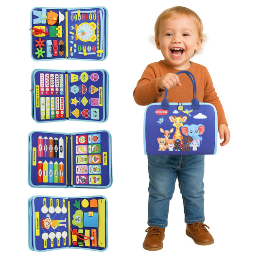 URBAN TOYS Montessori Busy Board buckles closeup promotes fine motor skills during learning play