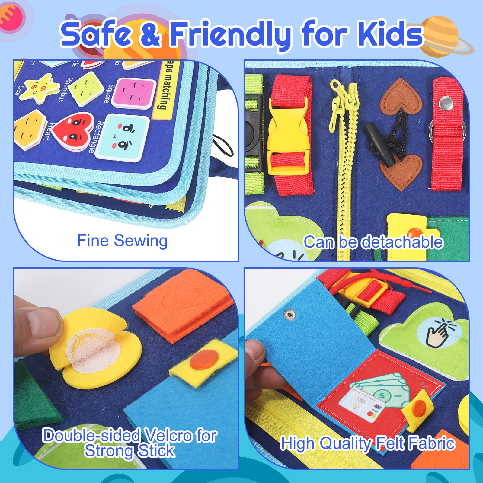 URBAN TOYS Montessori Busy Board velcro textures aid focus during calm, screen-free play