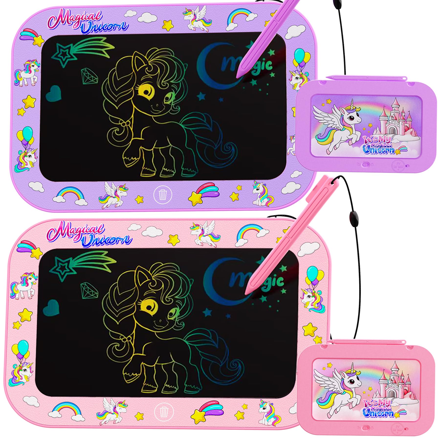 Urcoobela 2-pack LCD writing tablets in pink and purple for kid-friendly doodling on the go