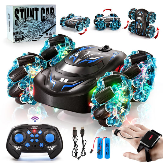 Uregoio gesture sensing RC stunt car in blue viewed from the front for action
