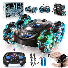 Uregoio gesture sensing RC stunt car in blue viewed from the front for action