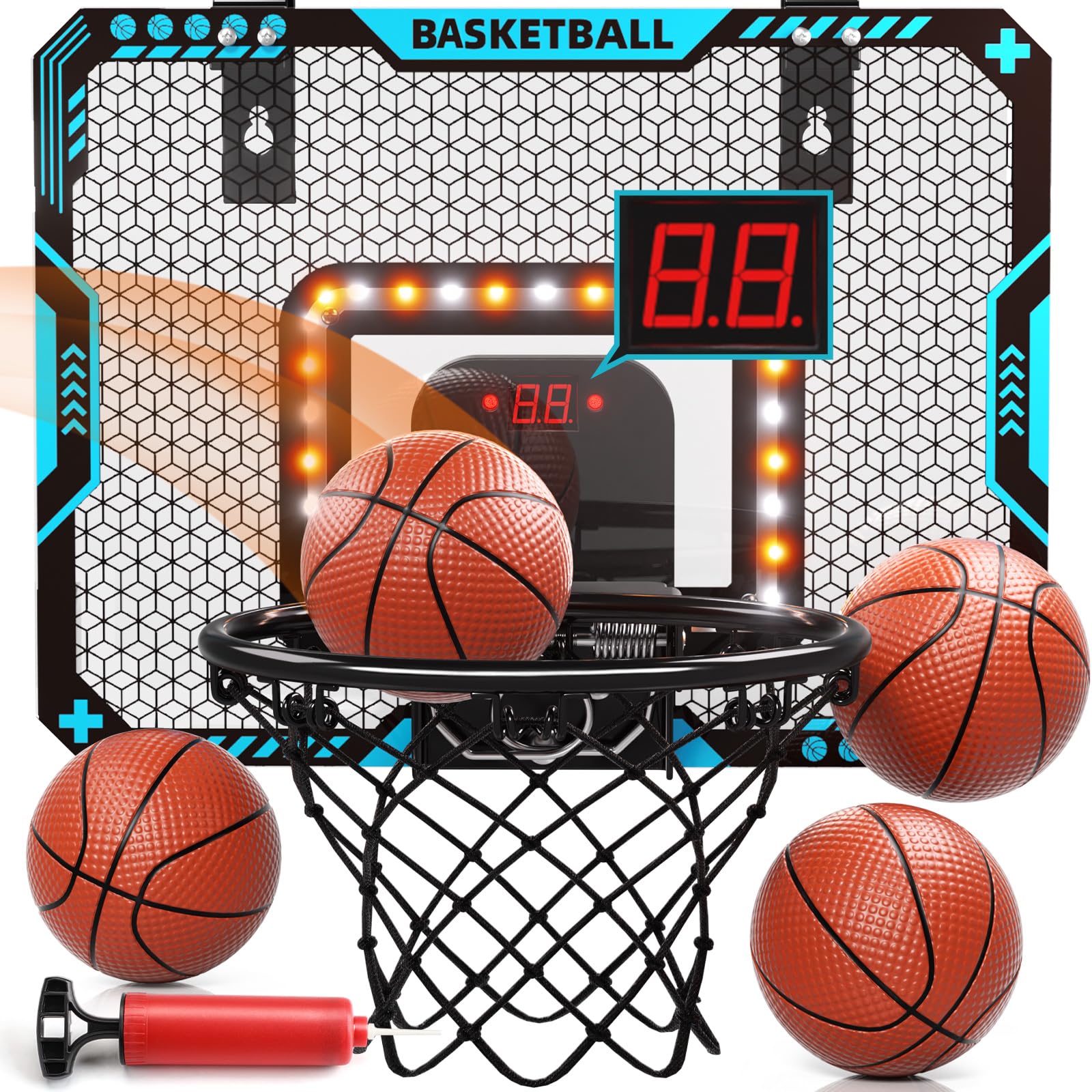 Uregoio indoor mini basketball hoop with LED lighting boosts indoor play