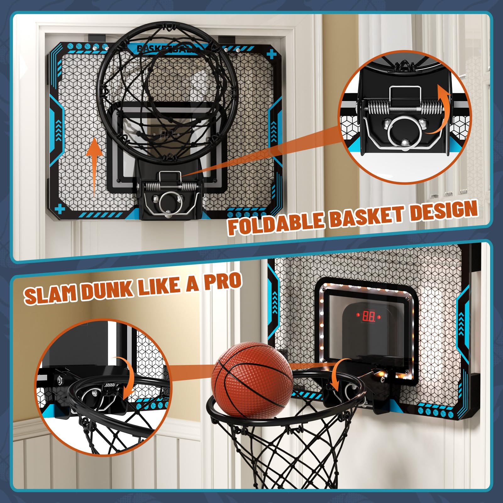 Sturdy steel rim ready for energetic dunks on the Uregoio hoop