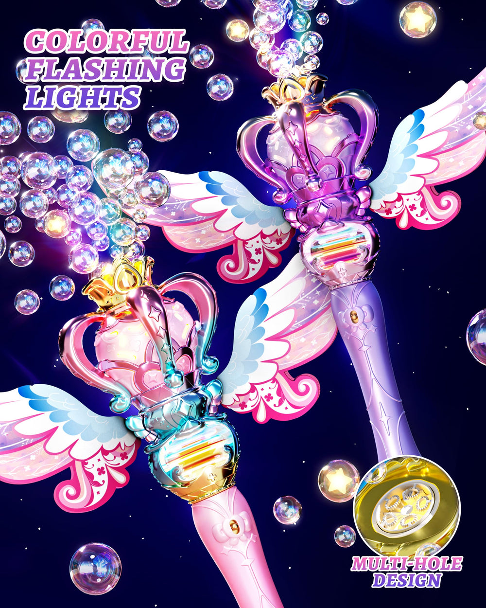 Uregoio Princess Bubble Wands include bubble solution packs for immediate extended play.