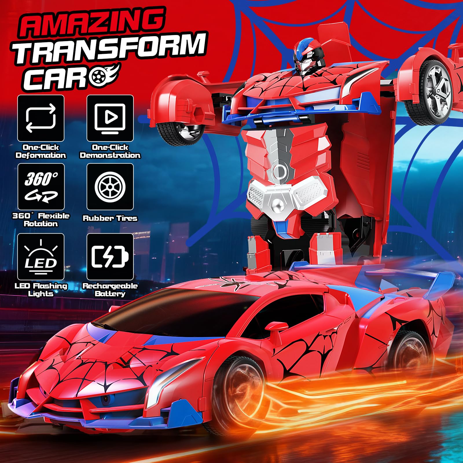 Uregoio RC car performs 360° rotations with bright LED lighting.