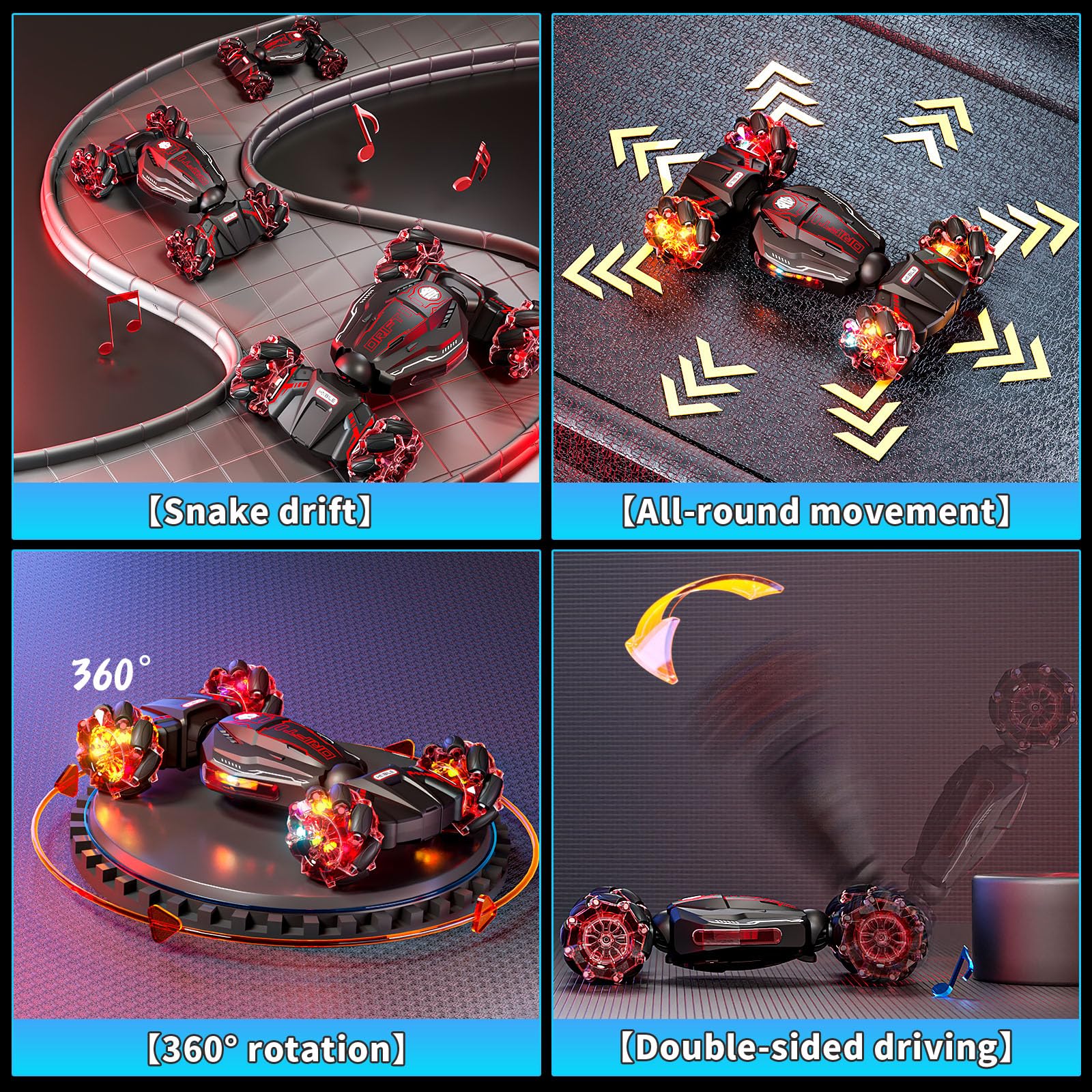 Uregoio RC stunt car with LED lights for nighttime fun