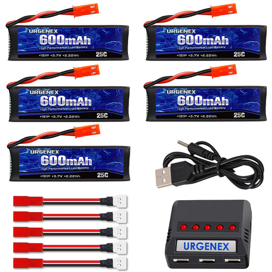 URGENEX 3.7V 600mAh battery front view, compact power for UDI drones.