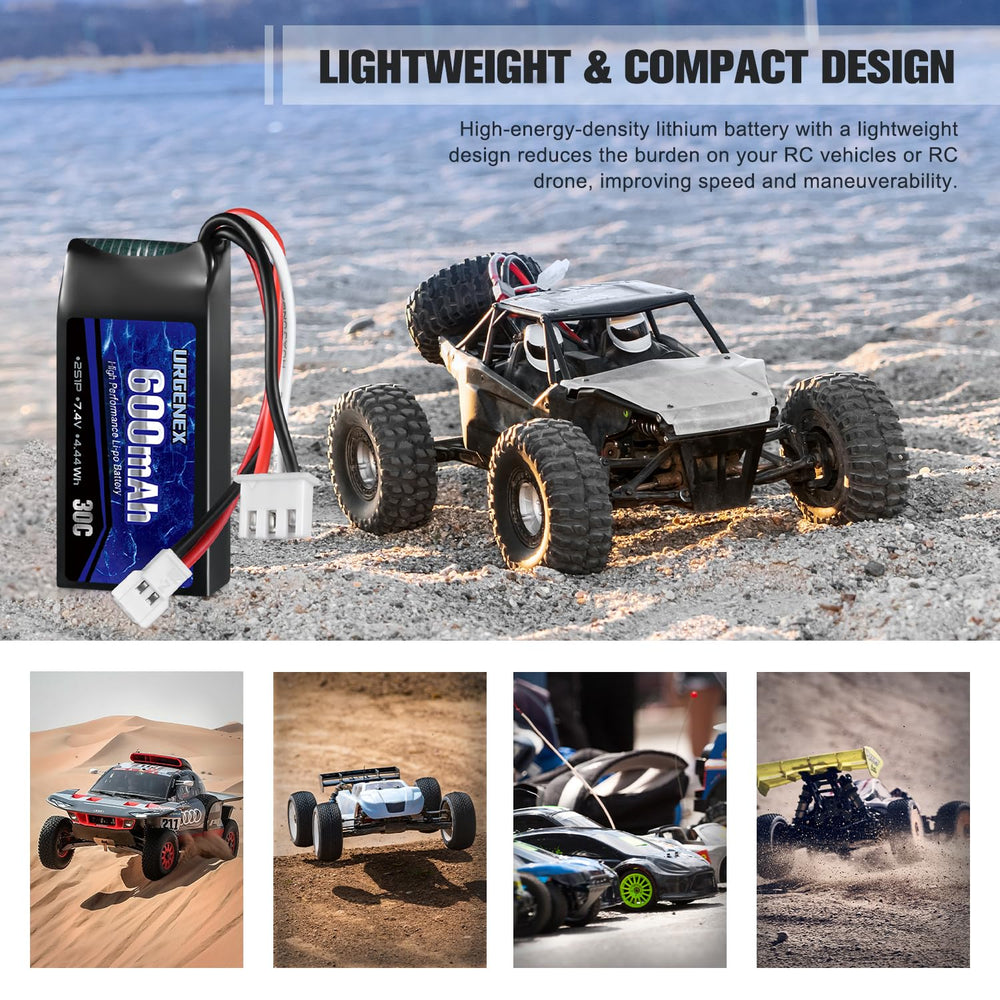 URGENEX FCX24 battery dimensions shown for compatible chassis fit.