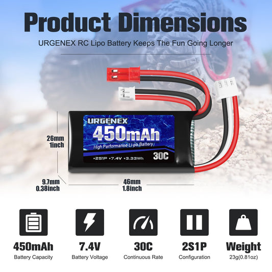 URGENEX LiPo with JST and PH2.0 connectors for versatile compatibility.