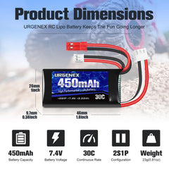 URGENEX LiPo with JST and PH2.0 connectors for versatile compatibility.