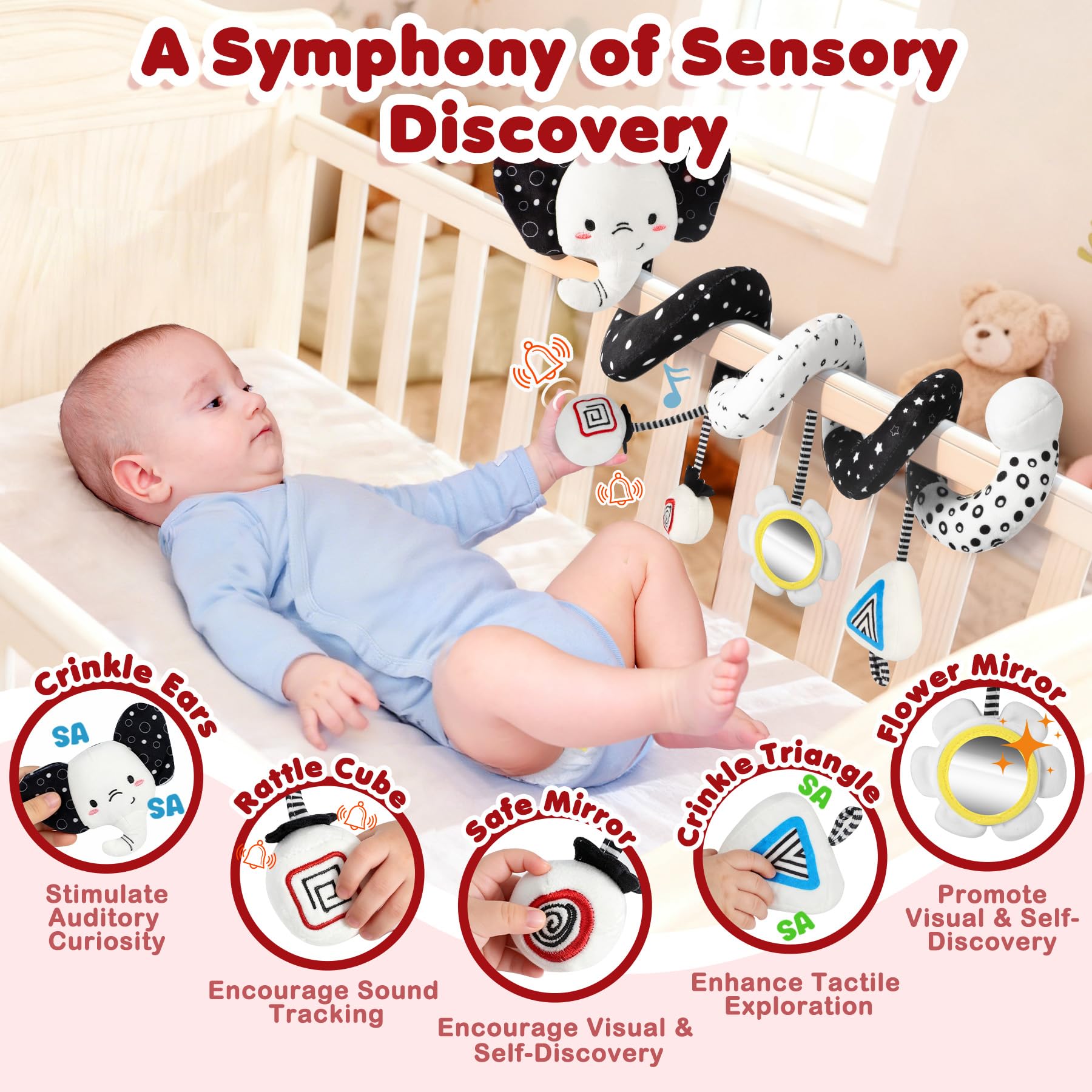 URMYWO triangle crinkle toy promotes fine motor skills during playtime.