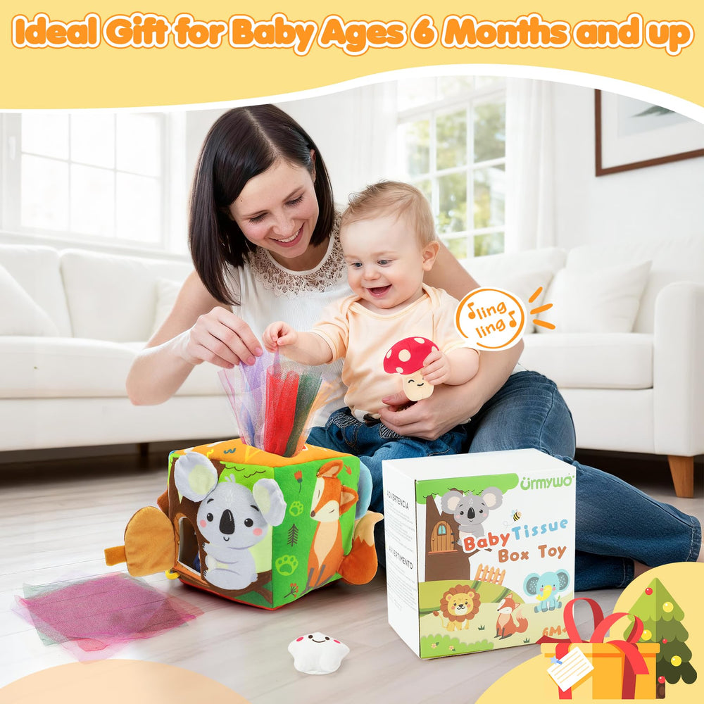 URMYWO tissue box toy with crinkle elements boosts auditory curiosity