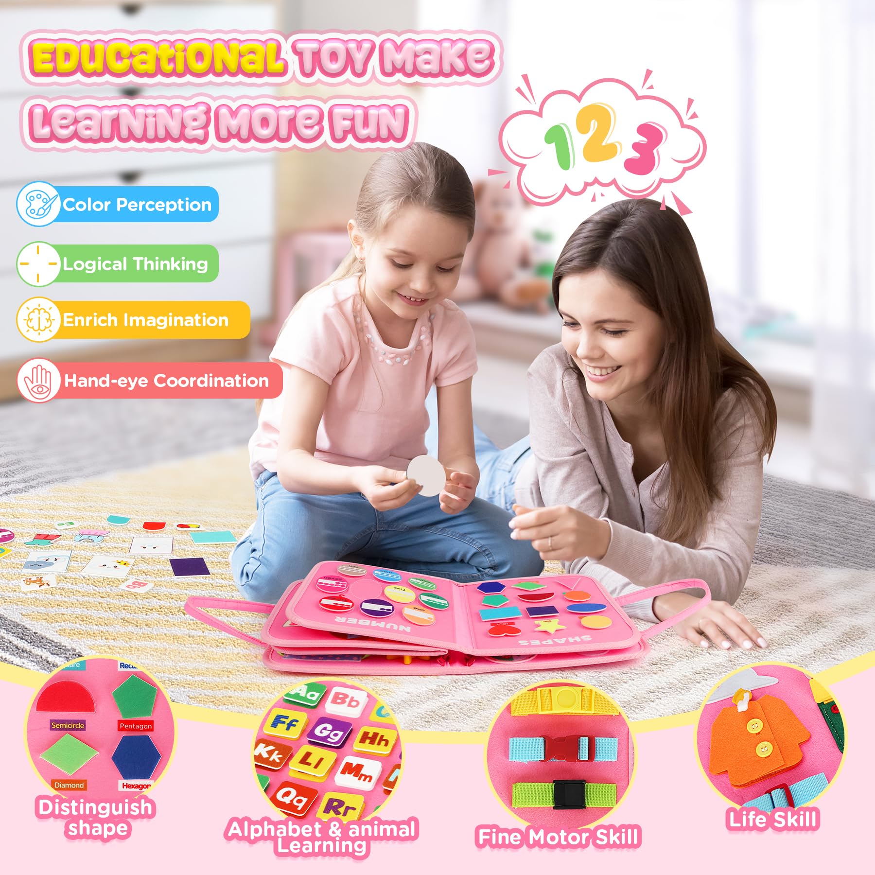 URMYWO Busy Board Pink, Montessori-inspired activity set boosts problem solving