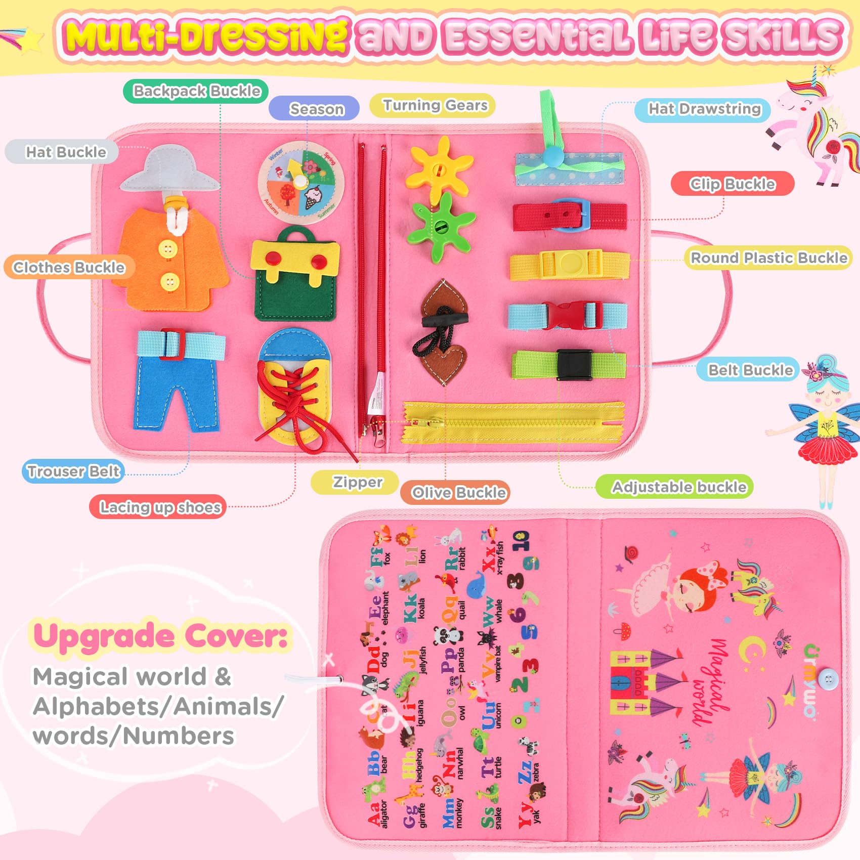 URMYWO Busy Board Pink, durable construction for daily toddler play