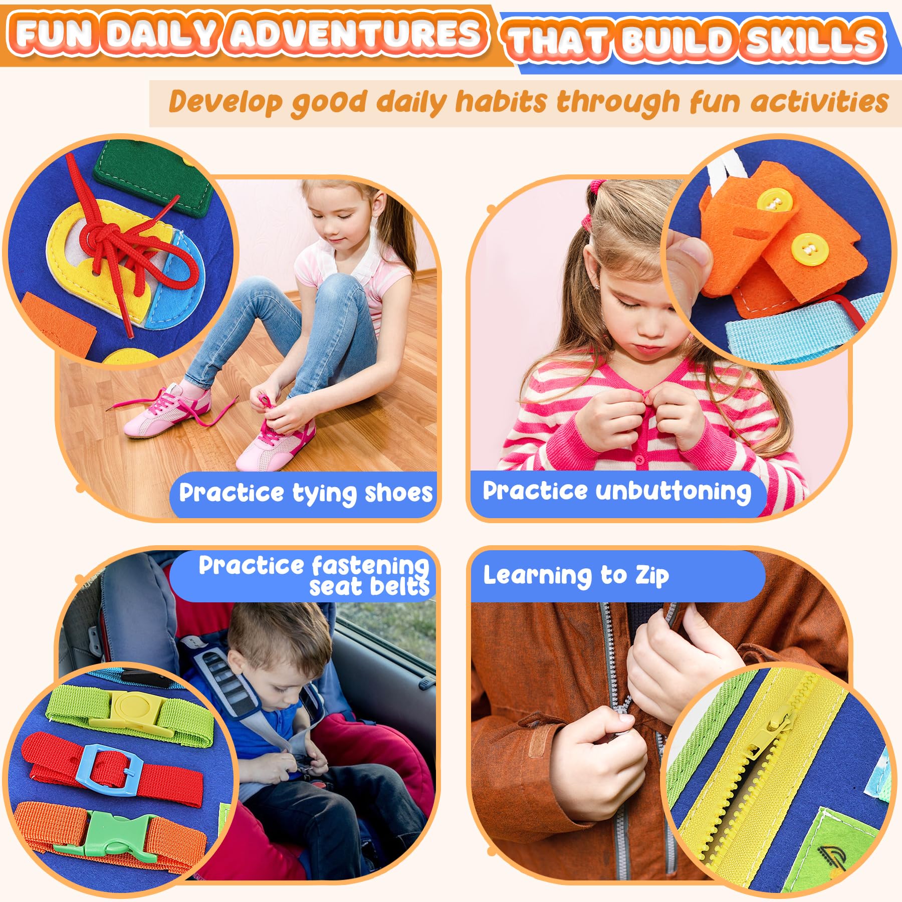URMYWO Toddler Busy Board portable design supports travel-friendly, screen-free play.