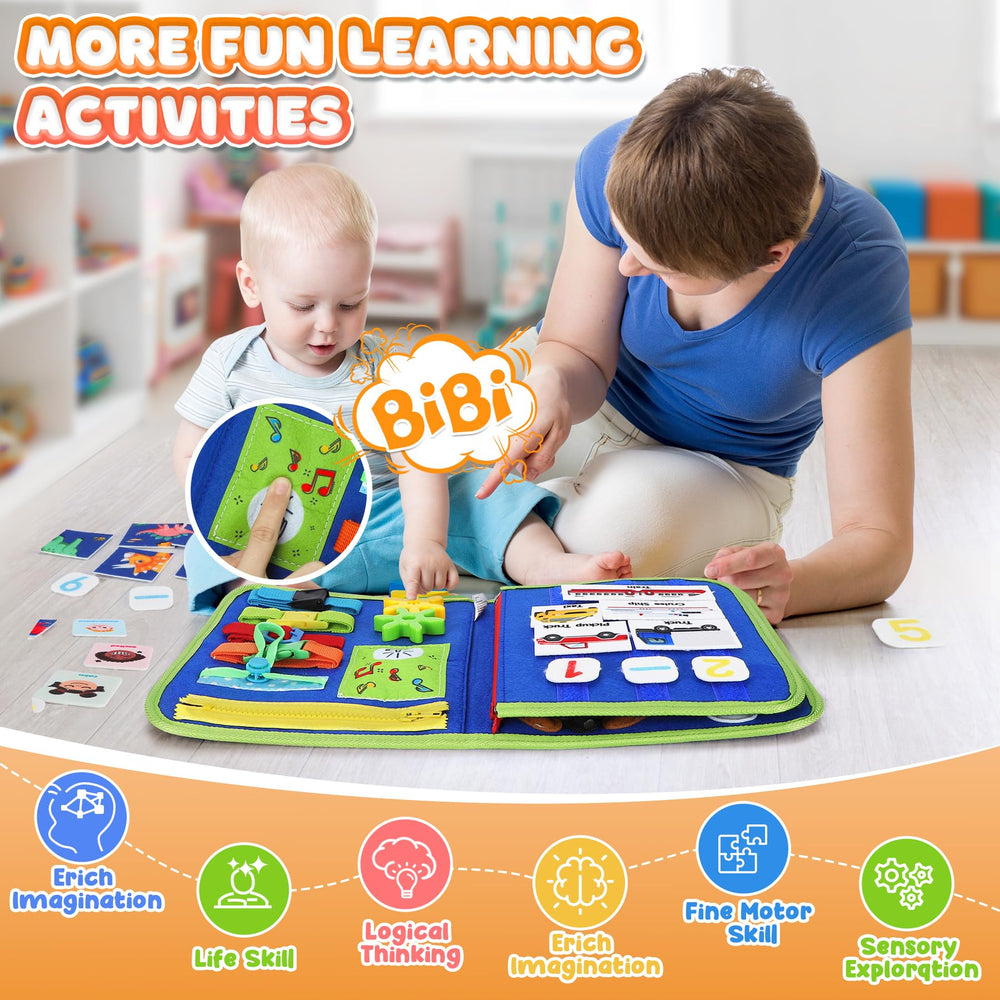 URMYWO Toddler Busy Board includes animal-themed scenes to spark curiosity and storytelling.