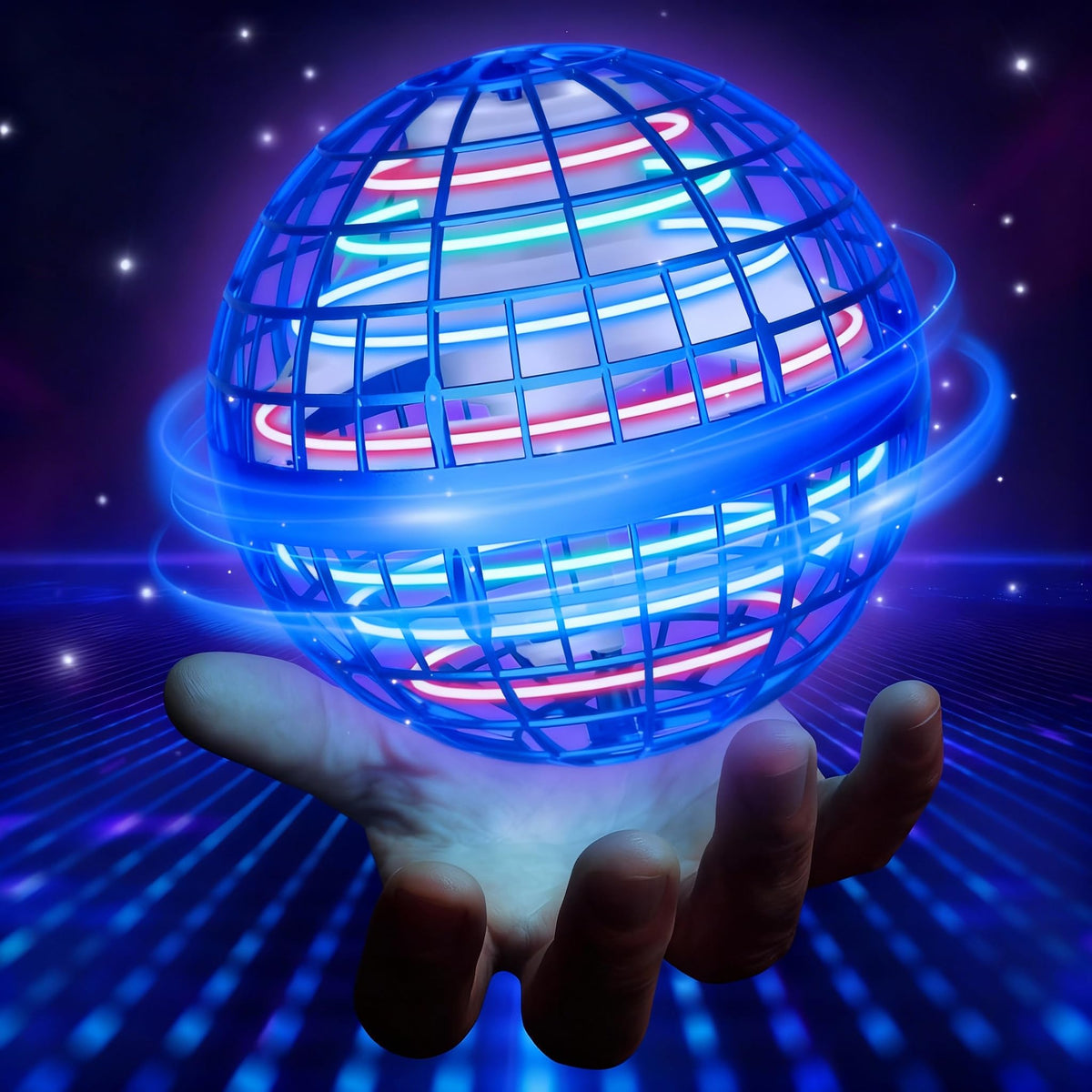 UROINT Flying Orb Ball glowing galaxy lights during play for kids.