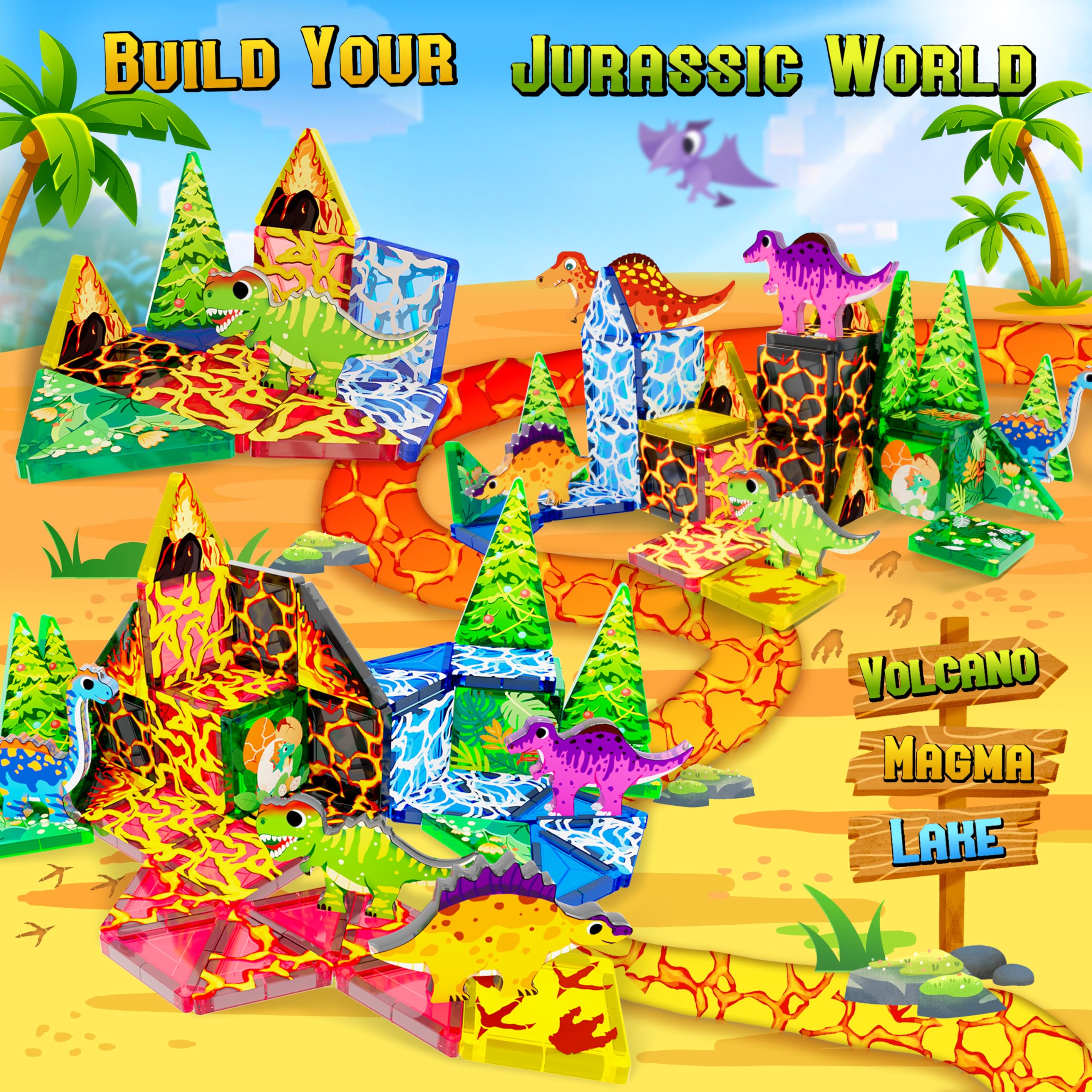 URRLUNA dinosaur magnetic tiles set sparks imaginative building adventures