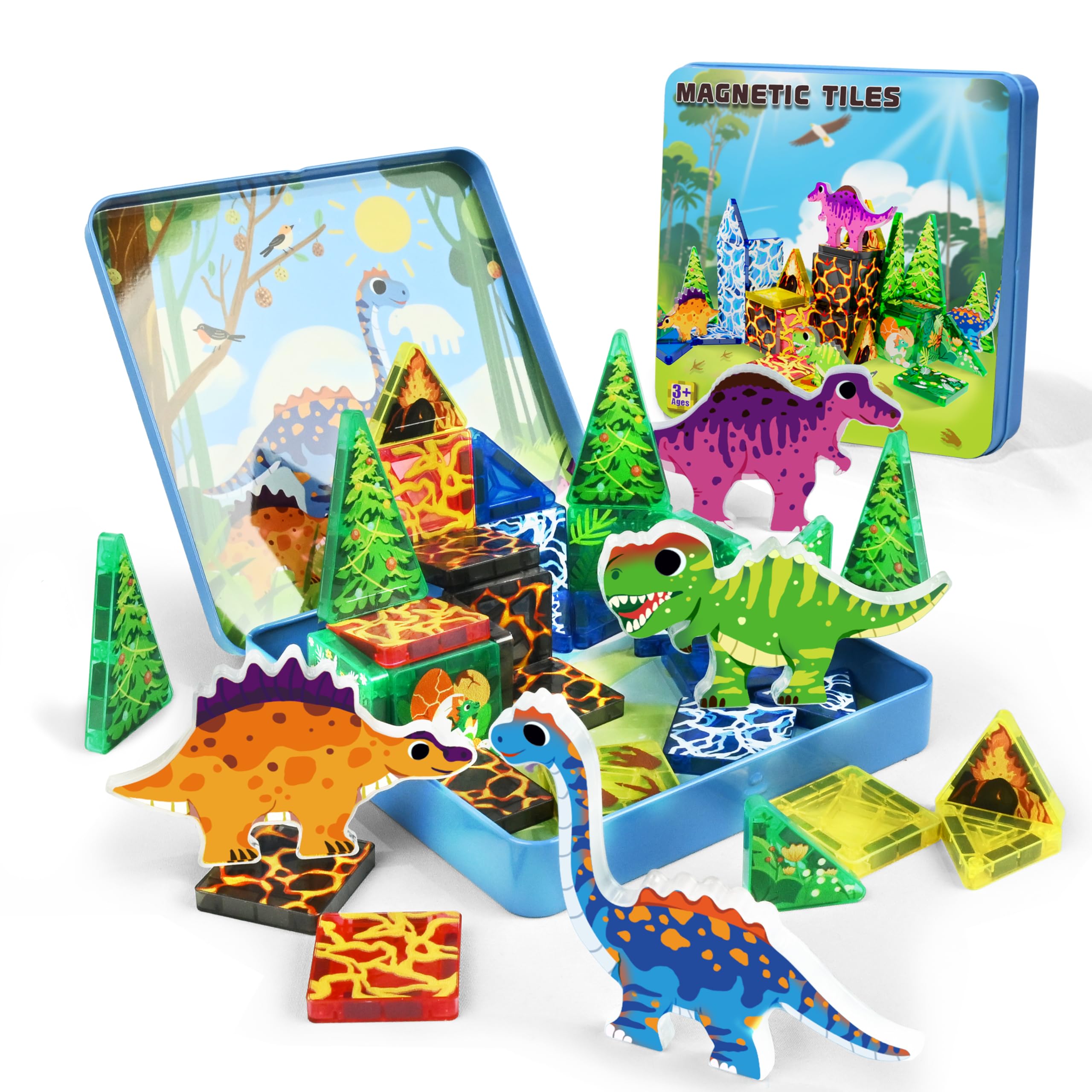 URRLUNA dinosaur travel case with magnetic tiles for on-the-go play