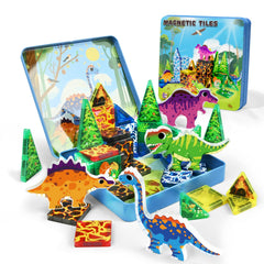 URRLUNA dinosaur travel case with magnetic tiles for on-the-go play