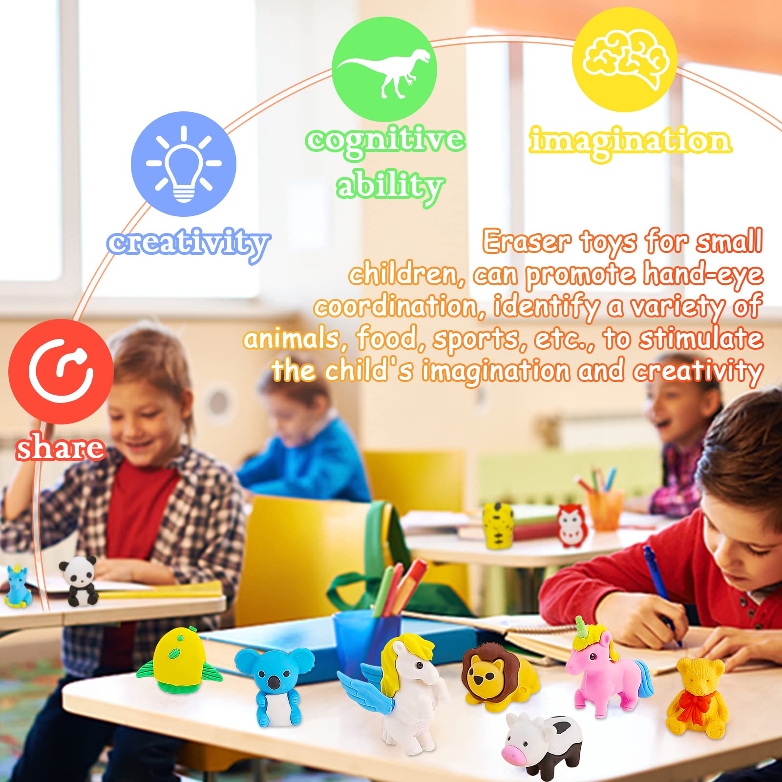 URSKYTOUS mini erasers, pocket-sized desk pets for travel and fun