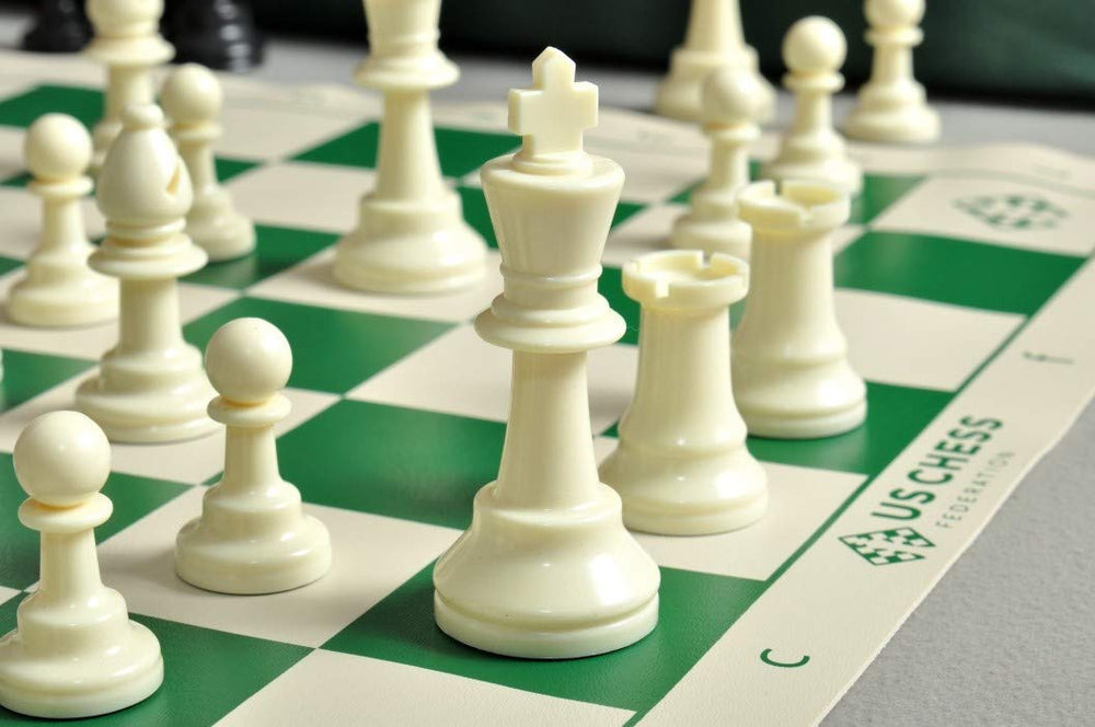 US Chess Federation quiver bag holding board and pieces for easy transport.