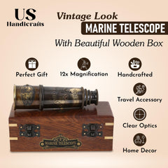 US HANDICRAFTS 1920 Marine Telescope ramsden-eyepiece delivers crisp focus.