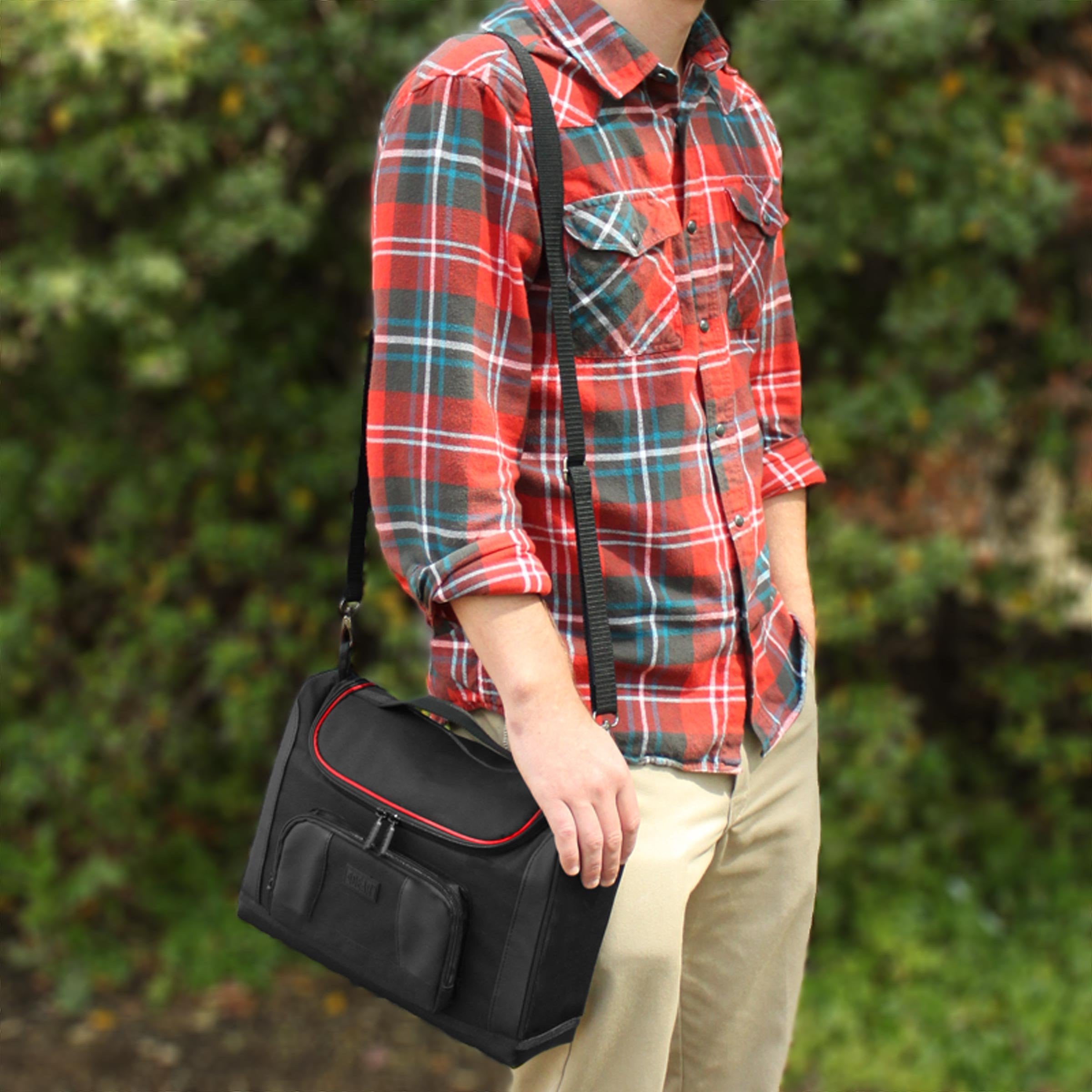 USA Gear compact travel bag shoulder strap enables hands-free RPG transport