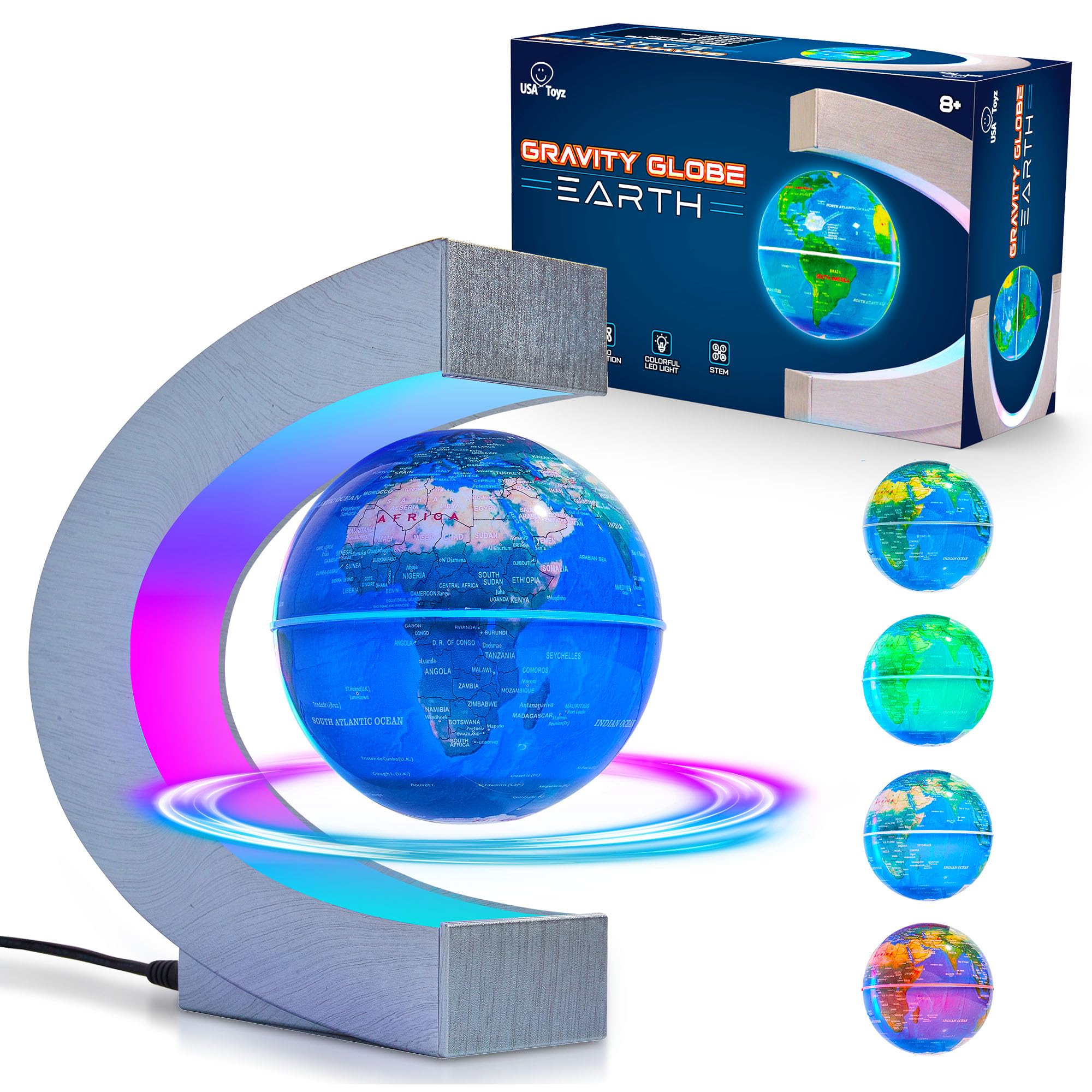 USA Toyz Gravity Globe on the C-frame base levitating Earth for a stylish desk centerpiece.