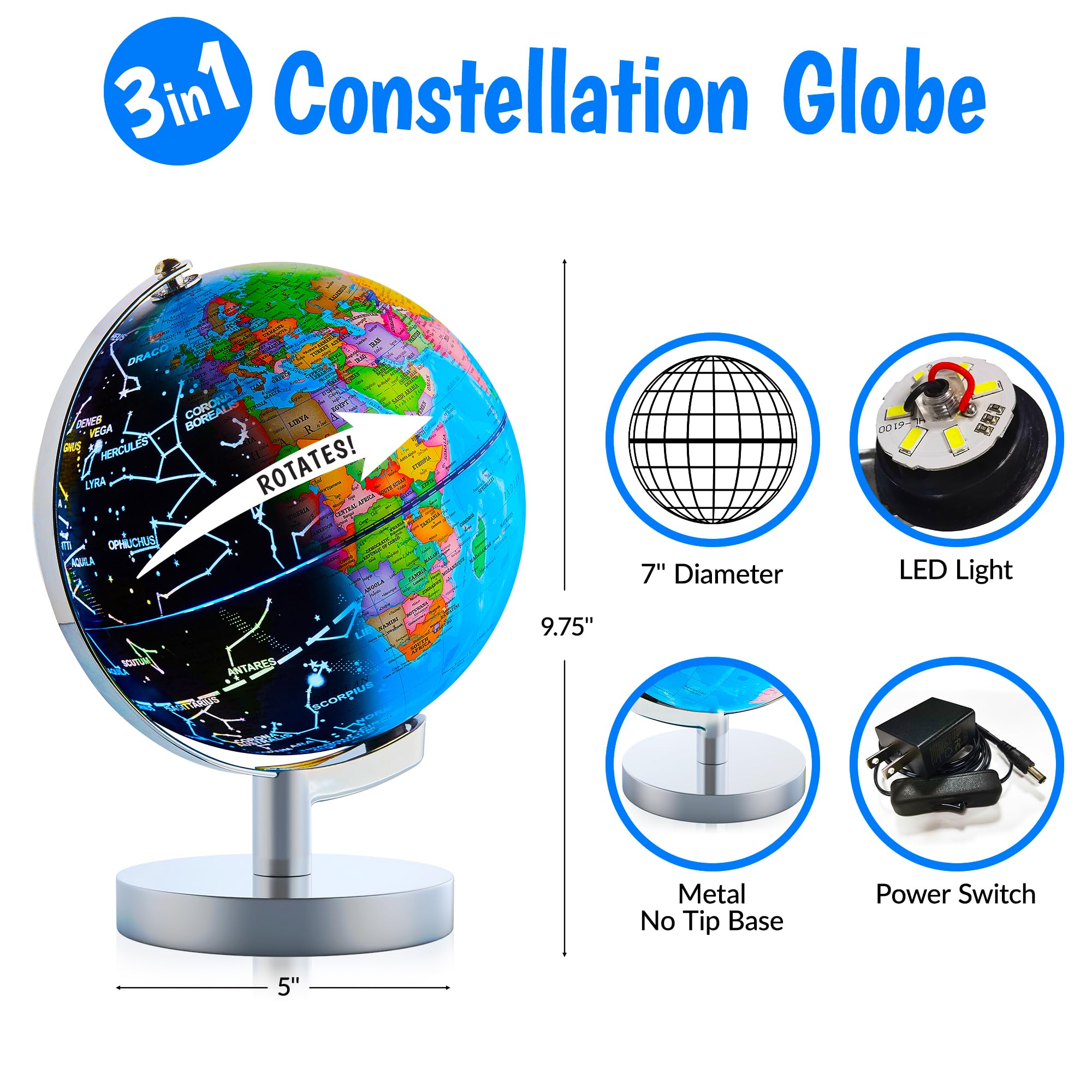 USA Toyz Illuminated Globe desk decor doubles as soothing light source.