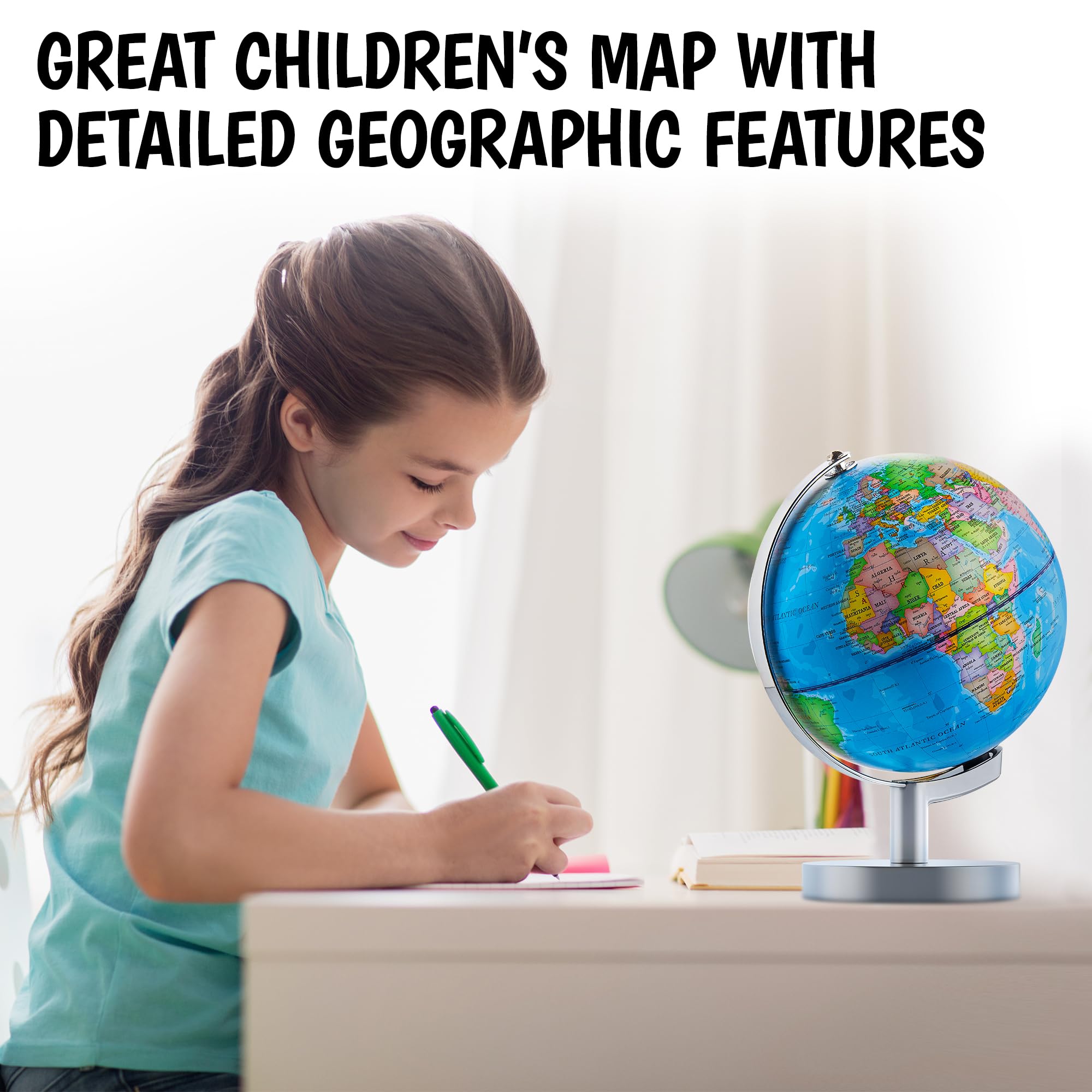 USA Toyz Illuminated Globe geography details support visual geography lessons.