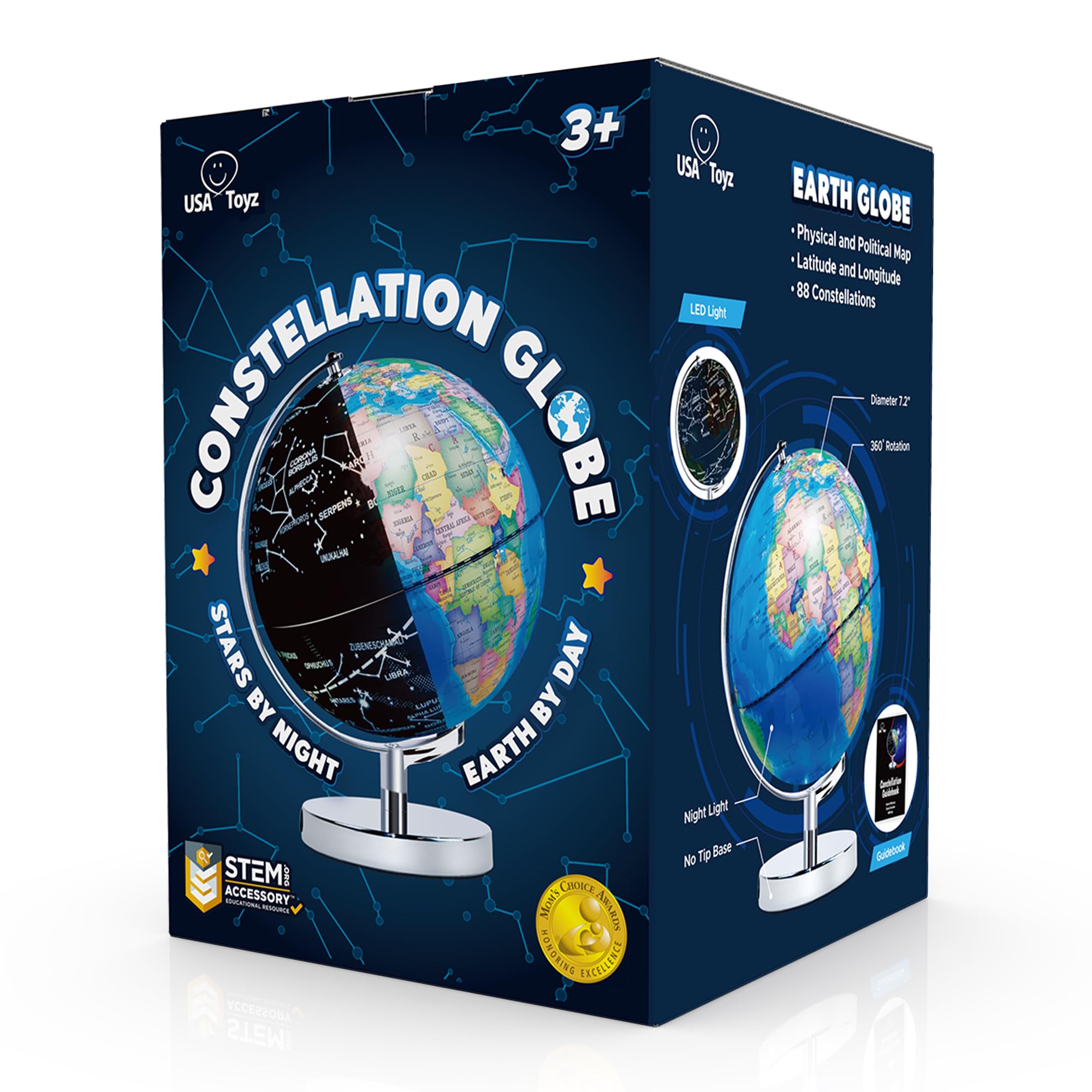 USA Toyz Illuminated Globe package includes guidebook and power plug for setup.