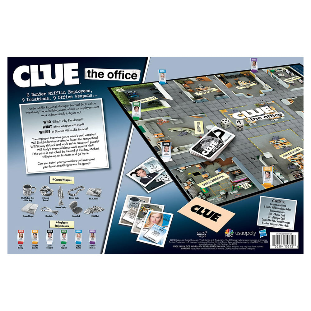 USAOPOLY CLUE envelope, dice, and rules ensure smooth setup.