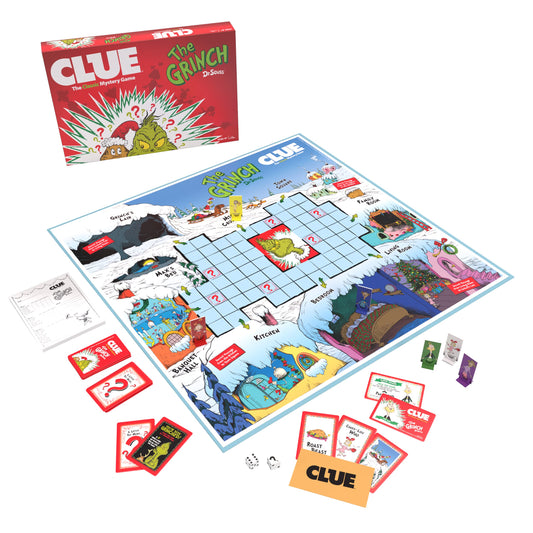 USAOPOLY Clue The Grinch board spread invites Whoville mystery play