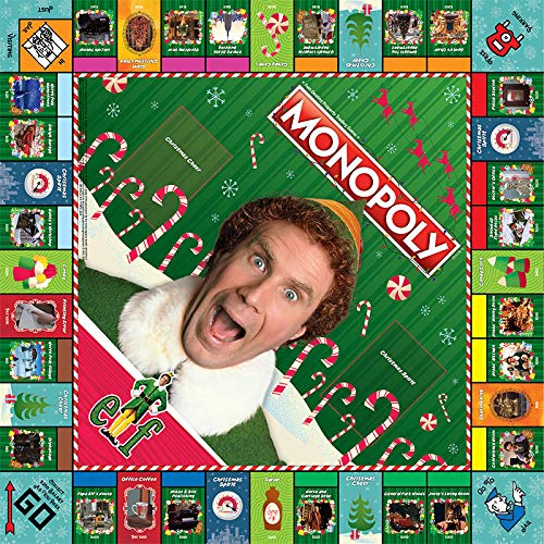 USAOPOLY Monopoly Elf cards showing Christmas Cheer and Christmas Spirit themes