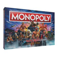 USAOPOLY Monopoly Iron Maiden board showing arena spaces for immersive gameplay.