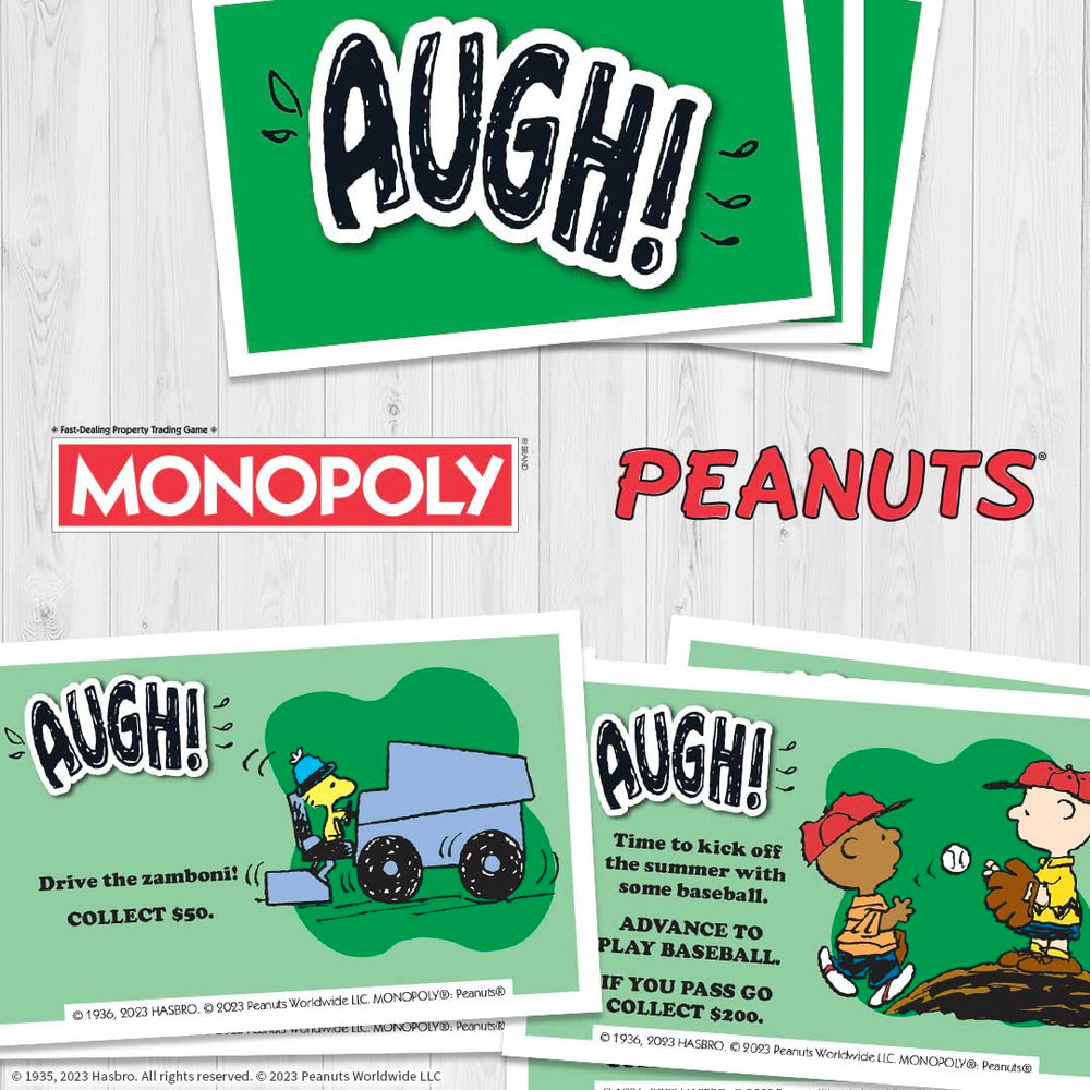 USAOPOLY Monopoly Peanuts money and rules image hints at setup