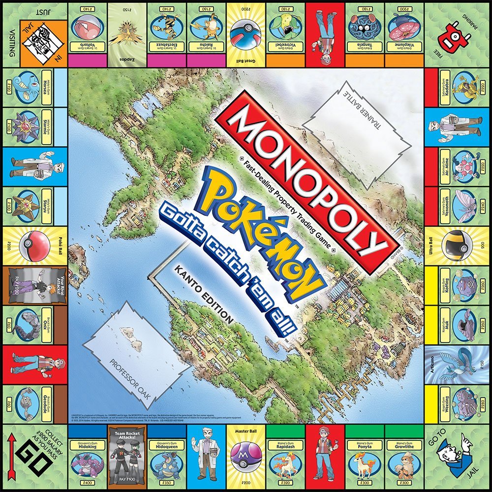 USAOPOLY Pokemon Kanto Edition board showcases sculpted Poke Marts and Centers