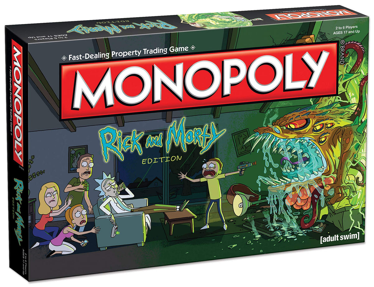 USAOPOLY Rick and Morty cover—bold interdimensional artwork for collectible game nights.