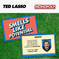 USAOPOLY Ted Lasso Owners Box token highlights key show locations.