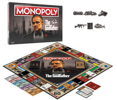 USAOPOLY Godfather token set including Tommy Gun and horse's head for dramatic play.