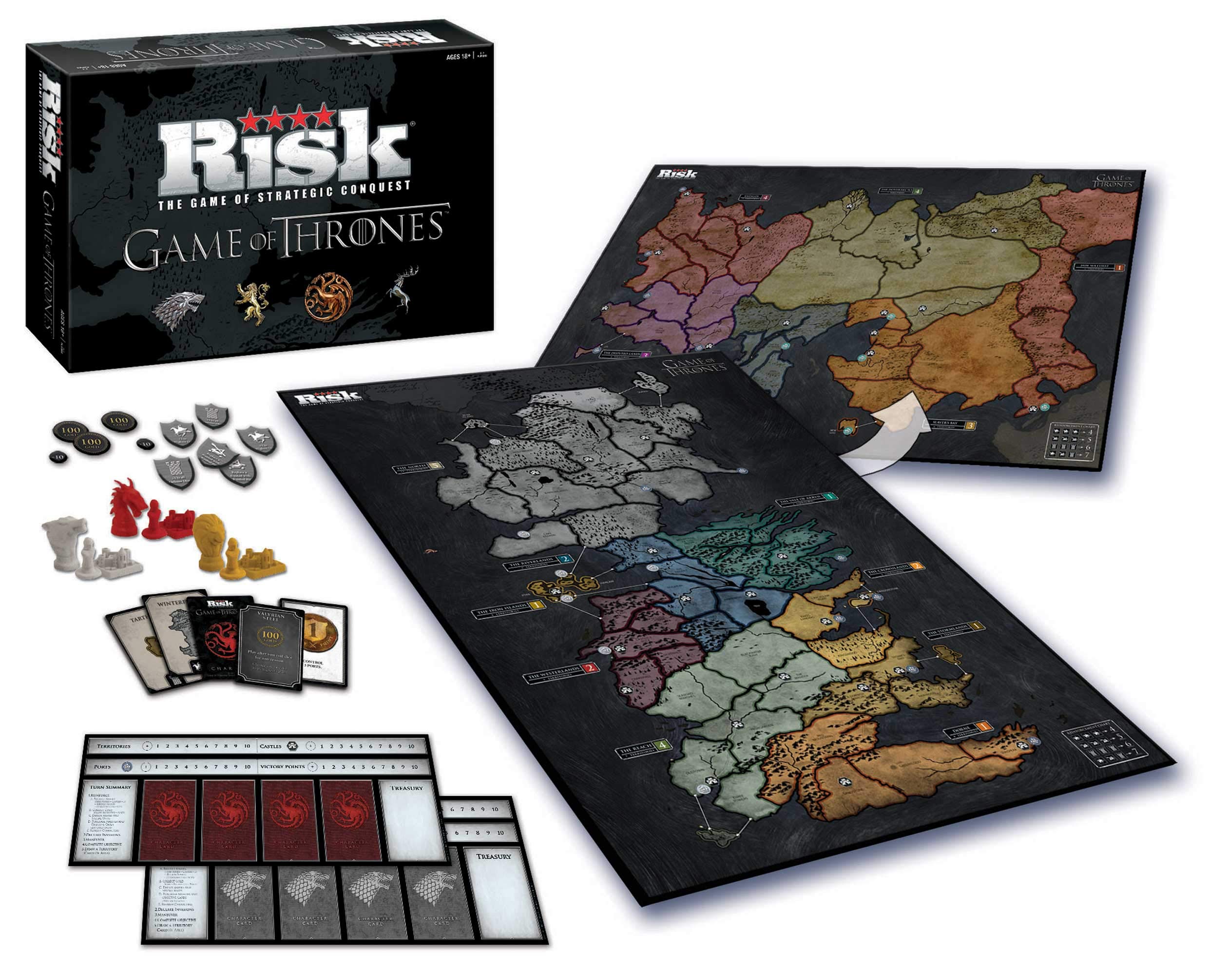 USAOPOLY Risk Game of Thrones Edition two custom-designed boards laid out for epic battles