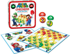 USAOPOLY Super Mario double-sided board supports Checkers and Tic-Tac-Toe.