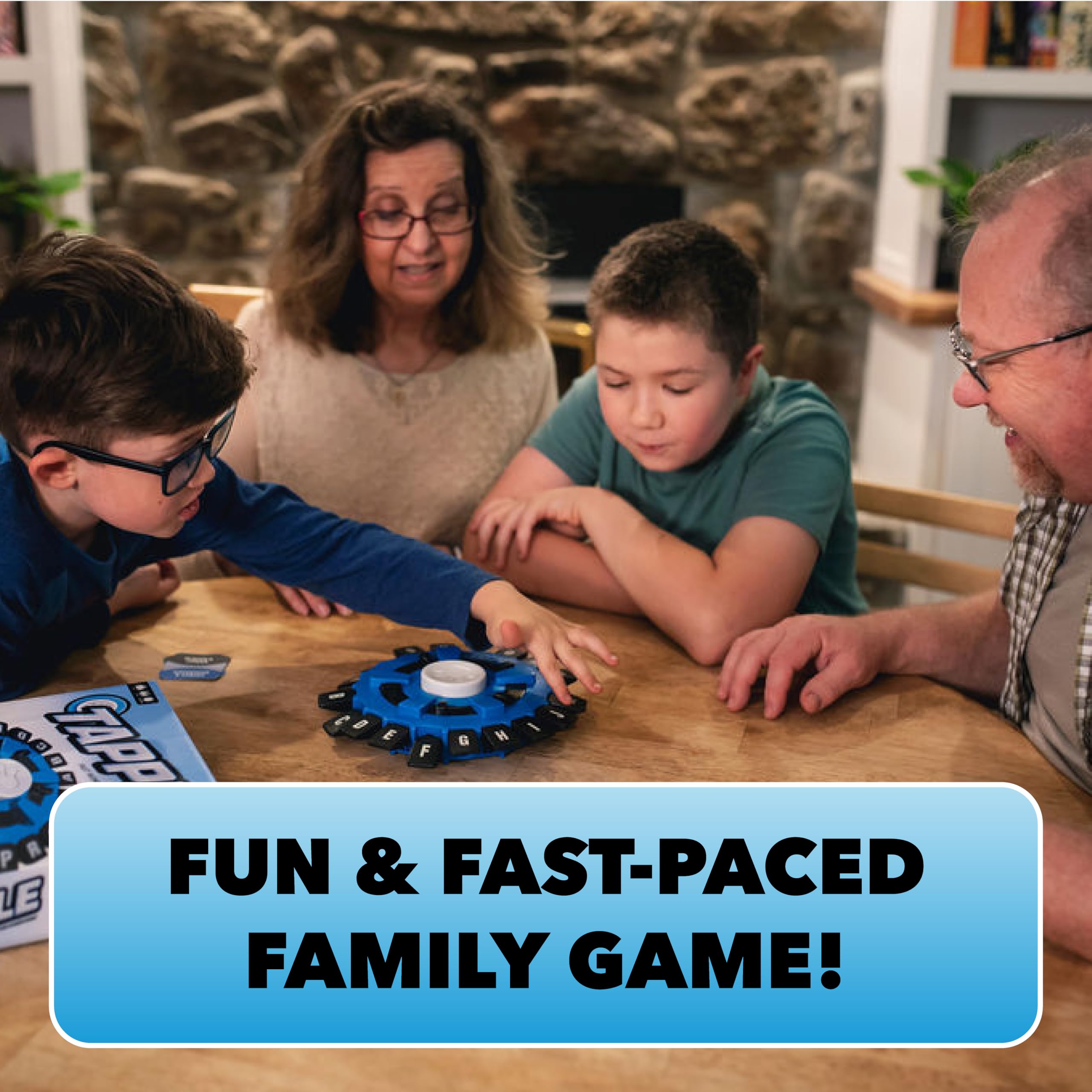 USAOPOLY TAPPLE family game night setup with players gathered