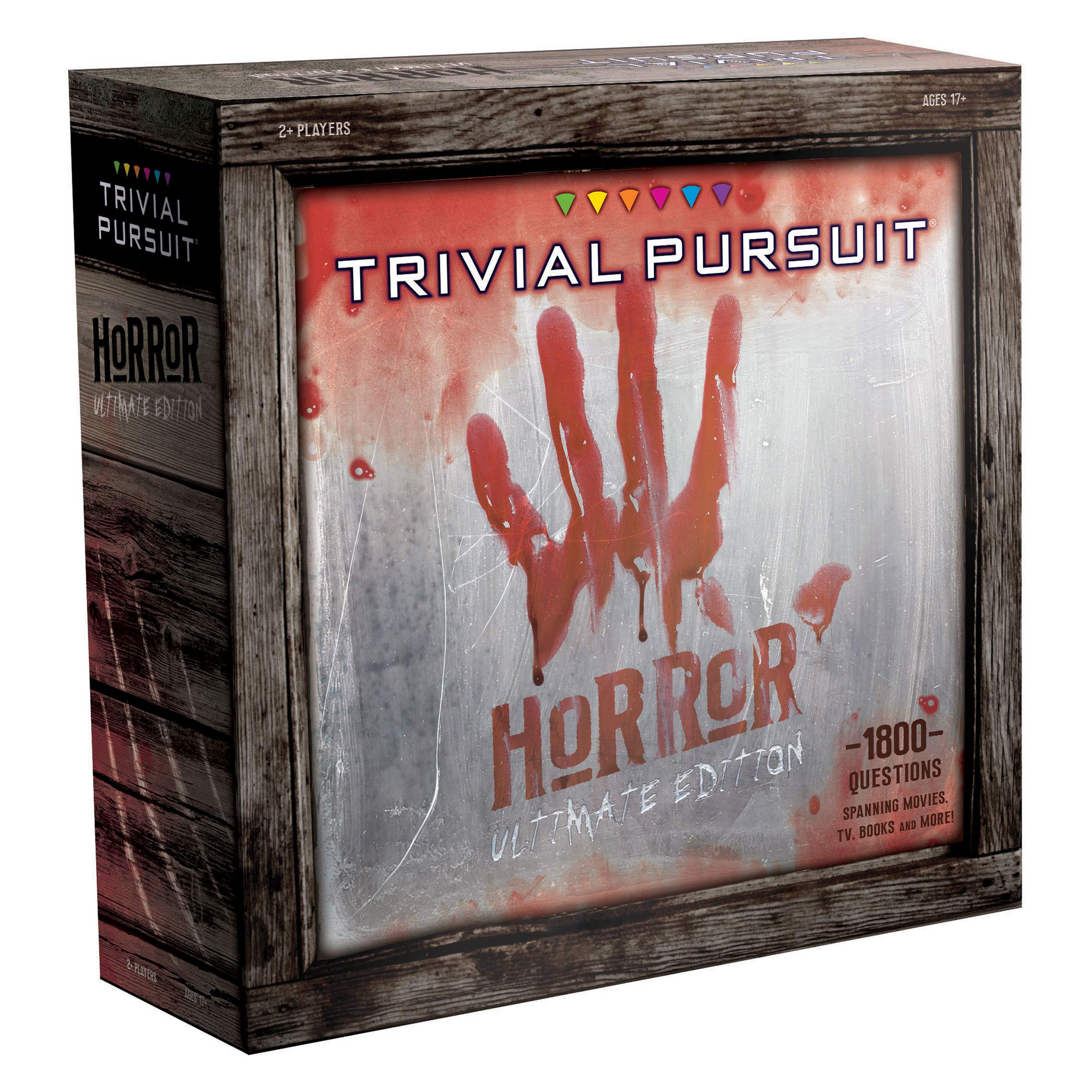 USAOPOLY Trivial Pursuit Horror Ultimate Edition board on table, ideal for horror-loving game nights.