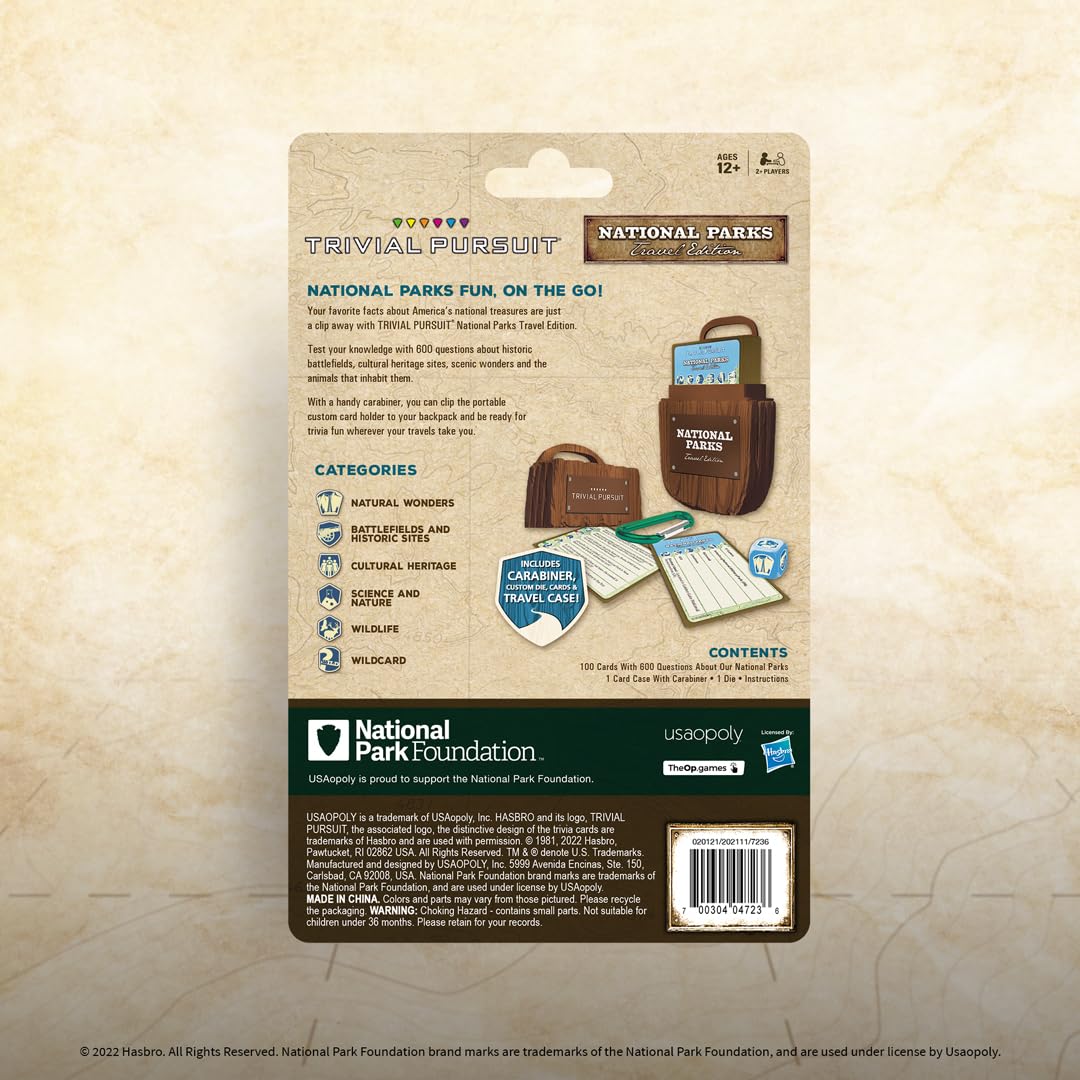 USAOPOLY Trivial Pursuit National Parks player-cards simplify turns and scoring.