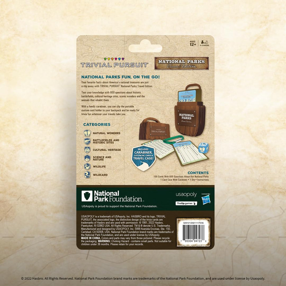 USAOPOLY Trivial Pursuit National Parks player-cards simplify turns and scoring.